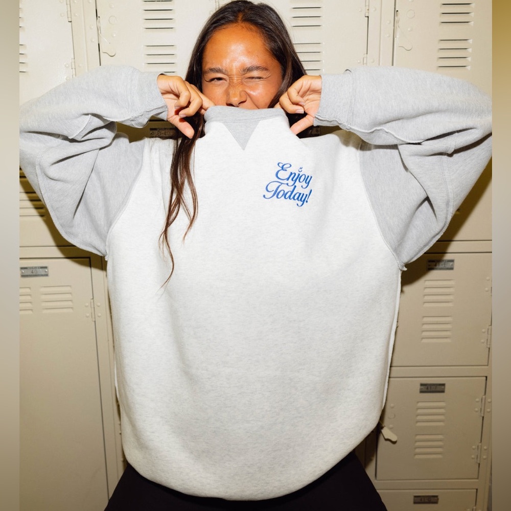 Mayfair 'Enjoy Today' Cream & Gray Graphic Sweatshirt - Picture 2 of 7